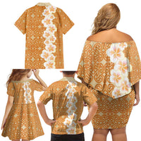 Personalised Tufi Tapa and Tattoo Festival Family Matching Off Shoulder Short Dress and Hawaiian Shirt Oro Tapa Cloth With Plumeria LT14 - Polynesian Pride