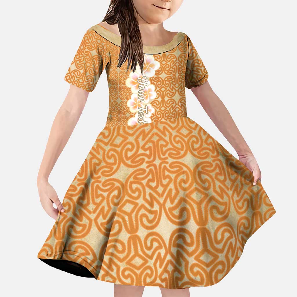 Personalised Tufi Tapa and Tattoo Festival Family Matching Summer Maxi Dress and Hawaiian Shirt Oro Tapa Cloth With Plumeria LT14 Daughter's Dress Brown - Polynesian Pride