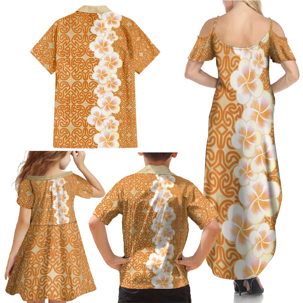 Personalised Tufi Tapa and Tattoo Festival Family Matching Summer Maxi Dress and Hawaiian Shirt Oro Tapa Cloth With Plumeria LT14 - Polynesian Pride