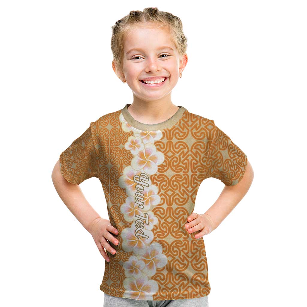 Personalised Tufi Tapa and Tattoo Festival Kid T Shirt Oro Tapa Cloth With Plumeria - Polynesian Pride