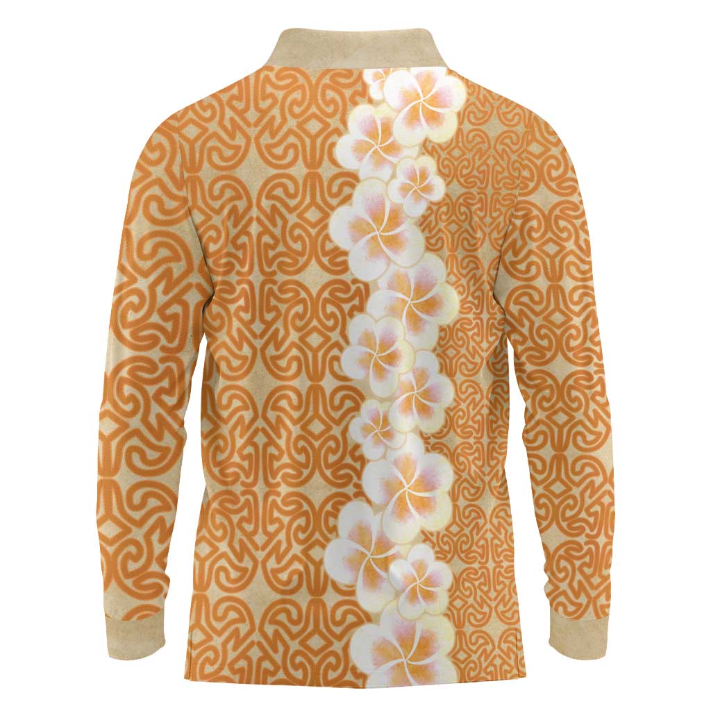 Personalised Tufi Tapa and Tattoo Festival Long Sleeve Polo Shirt Oro Tapa Cloth With Plumeria LT14 - Polynesian Pride