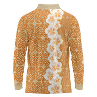 Personalised Tufi Tapa and Tattoo Festival Long Sleeve Polo Shirt Oro Tapa Cloth With Plumeria LT14 - Polynesian Pride