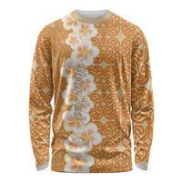 Personalised Tufi Tapa and Tattoo Festival Long Sleeve Shirt Oro Tapa Cloth With Plumeria - Polynesian Pride