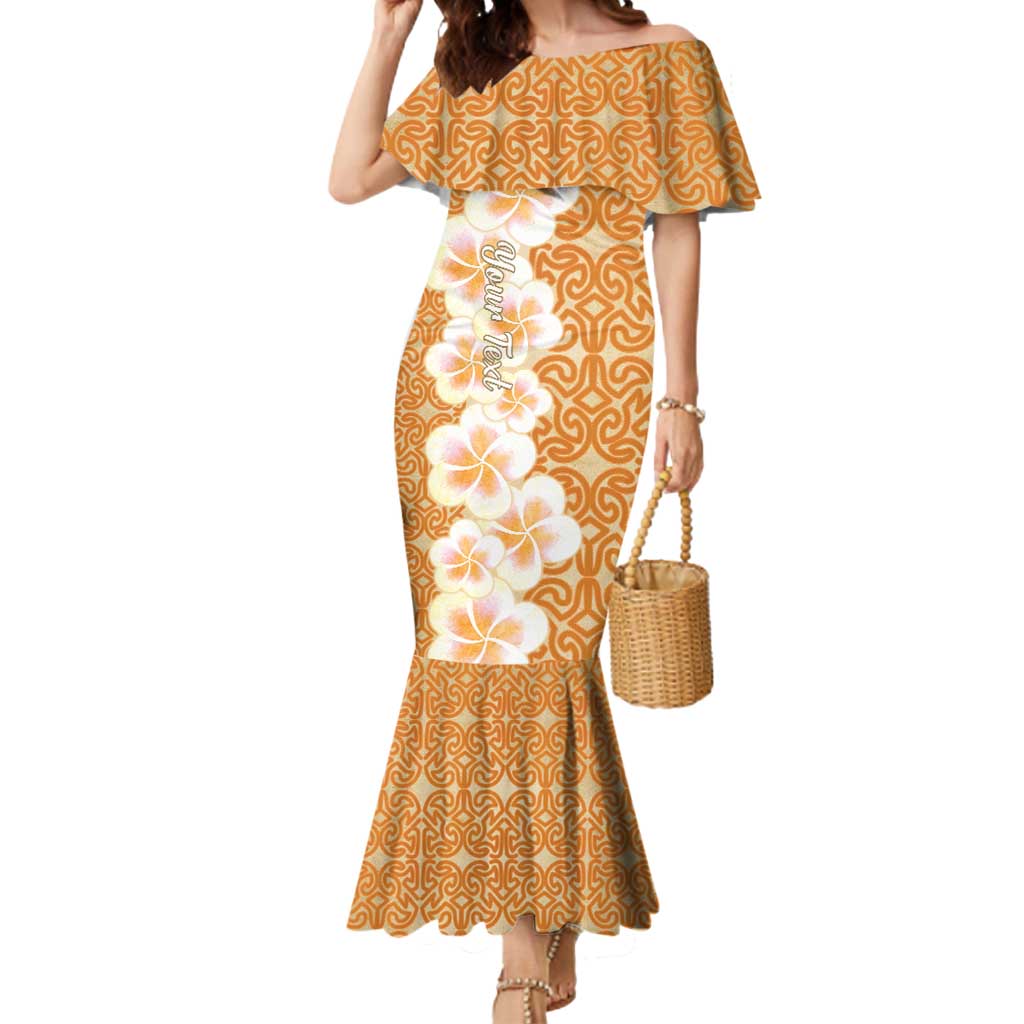 Personalised Tufi Tapa and Tattoo Festival Mermaid Dress Oro Tapa Cloth With Plumeria - Polynesian Pride