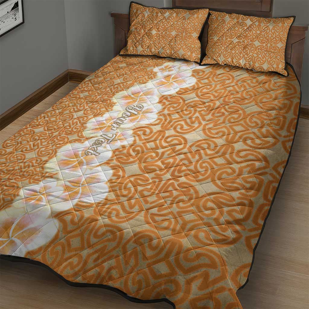 Personalised Tufi Tapa and Tattoo Festival Quilt Bed Set Oro Tapa Cloth With Plumeria - Polynesian Pride