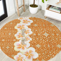 Personalised Tufi Tapa and Tattoo Festival Round Carpet Oro Tapa Cloth With Plumeria LT14 Brown - Polynesian Pride