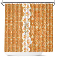 Personalised Tufi Tapa and Tattoo Festival Shower Curtain Oro Tapa Cloth With Plumeria - Polynesian Pride