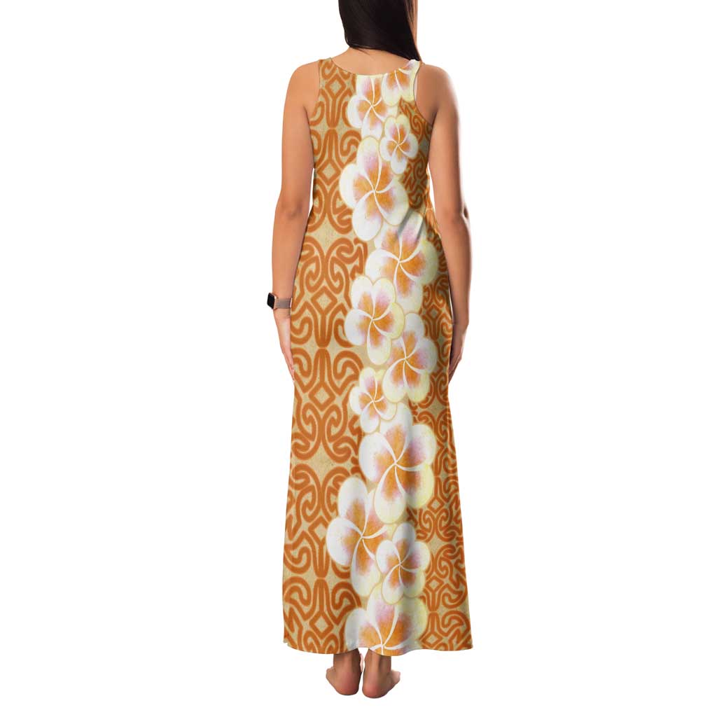Personalised Tufi Tapa and Tattoo Festival Tank Maxi Dress Oro Tapa Cloth With Plumeria - Polynesian Pride