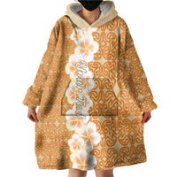 Personalised Tufi Tapa and Tattoo Festival Wearable Blanket Hoodie Oro Tapa Cloth With Plumeria - Polynesian Pride