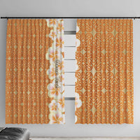 Personalised Tufi Tapa and Tattoo Festival Window Curtain Oro Tapa Cloth With Plumeria LT14 With Hooks Brown - Polynesian Pride