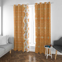 Personalised Tufi Tapa and Tattoo Festival Window Curtain Oro Tapa Cloth With Plumeria LT14 With Grommets Brown - Polynesian Pride