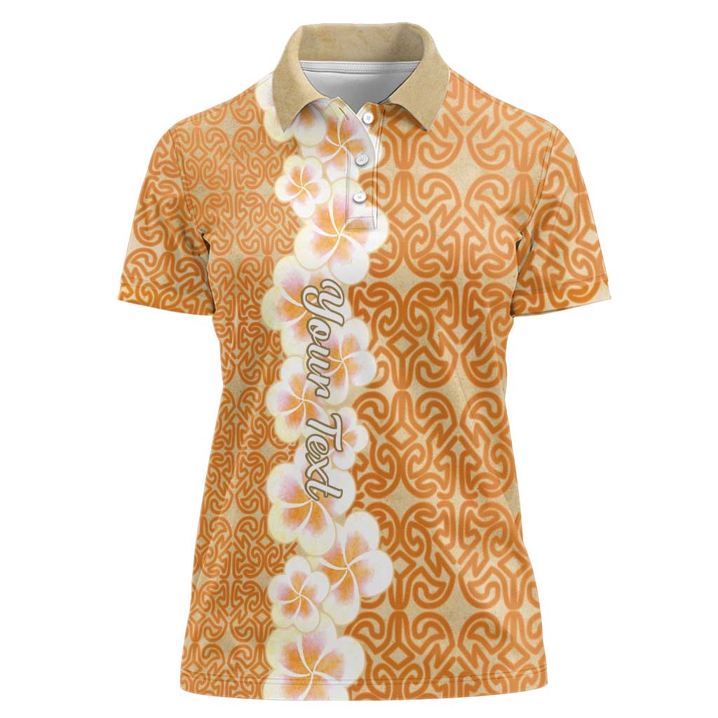 Personalised Tufi Tapa and Tattoo Festival Women Polo Shirt Oro Tapa Cloth With Plumeria - Polynesian Pride