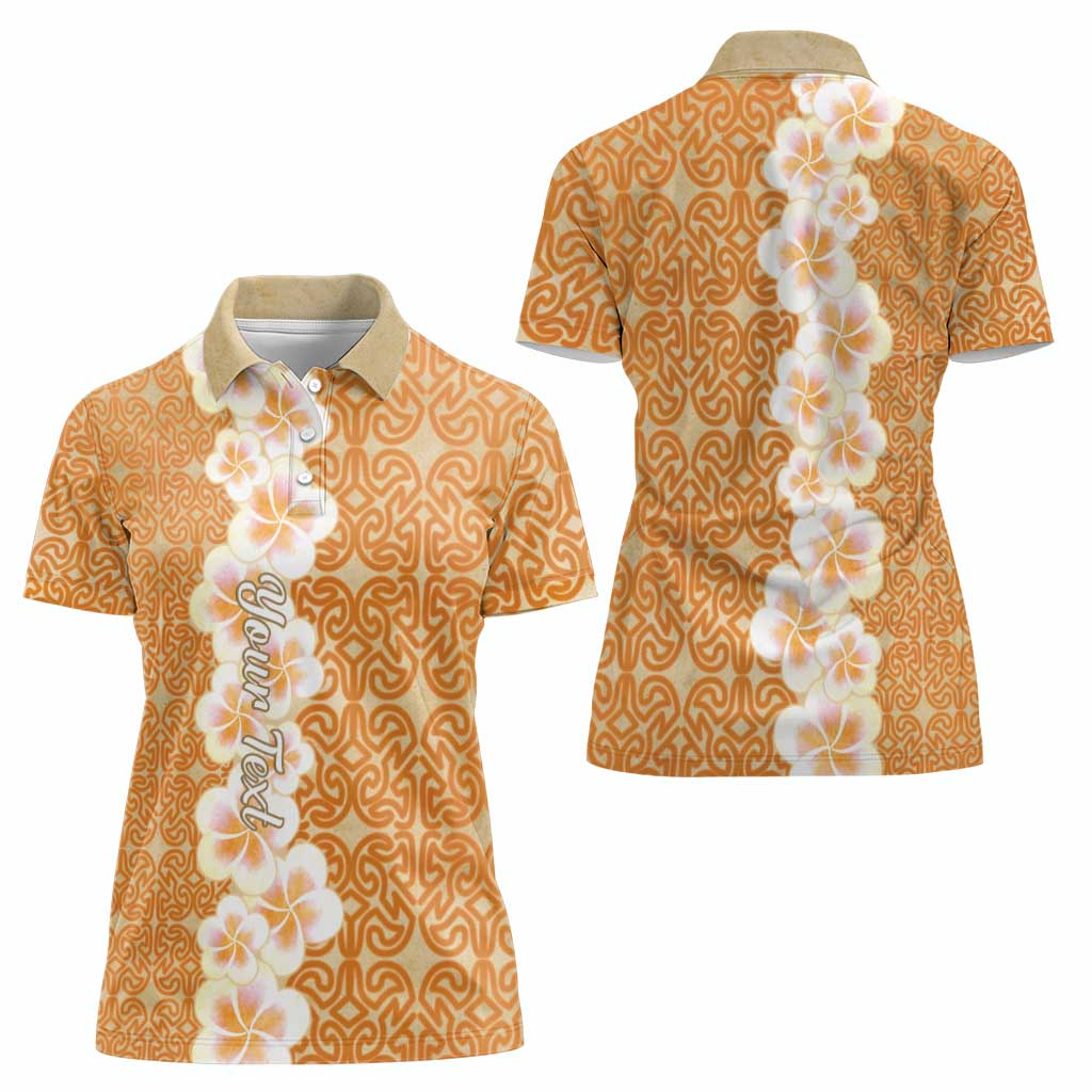 Personalised Tufi Tapa and Tattoo Festival Women Polo Shirt Oro Tapa Cloth With Plumeria - Polynesian Pride