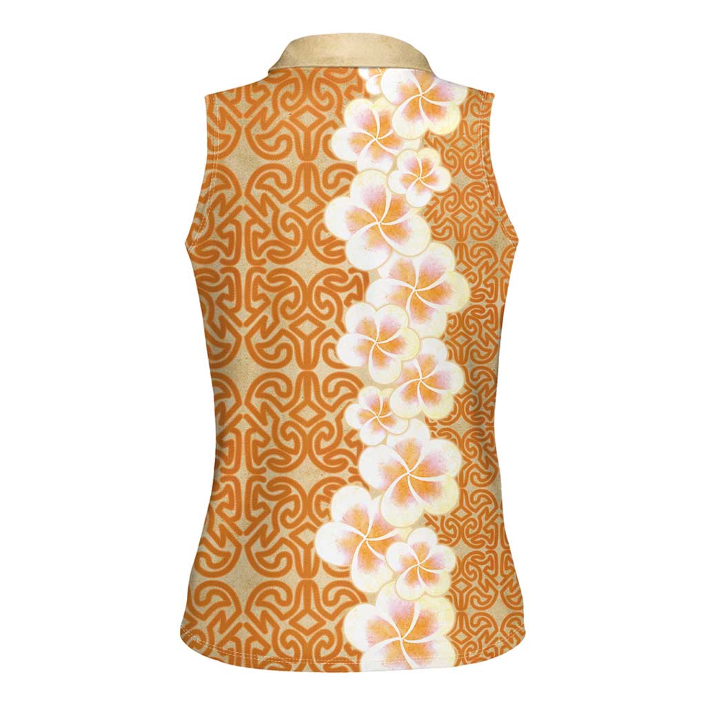 Personalised Tufi Tapa and Tattoo Festival Women Sleeveless Polo Shirt Oro Tapa Cloth With Plumeria LT14 - Polynesian Pride