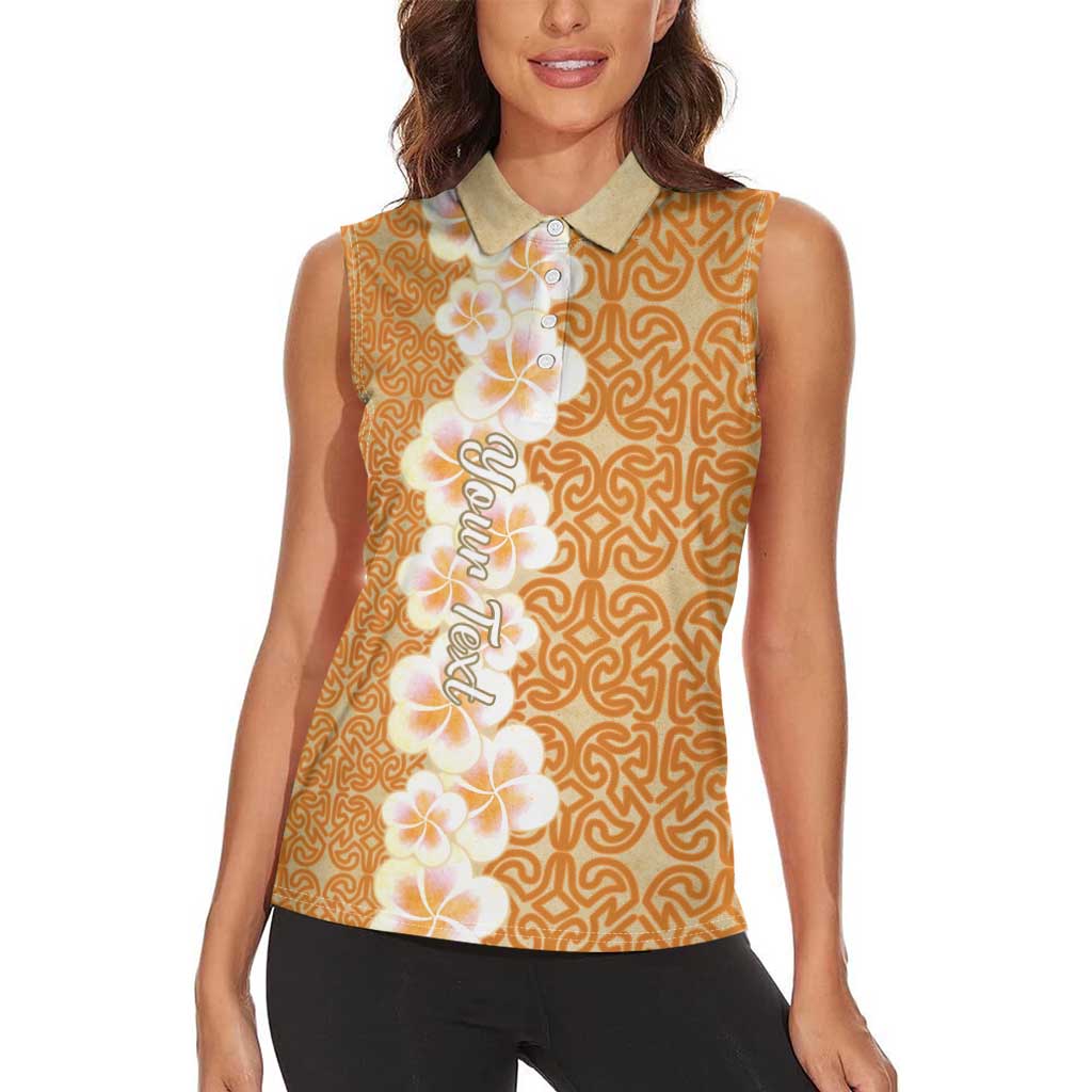 Personalised Tufi Tapa and Tattoo Festival Women Sleeveless Polo Shirt Oro Tapa Cloth With Plumeria LT14 - Polynesian Pride