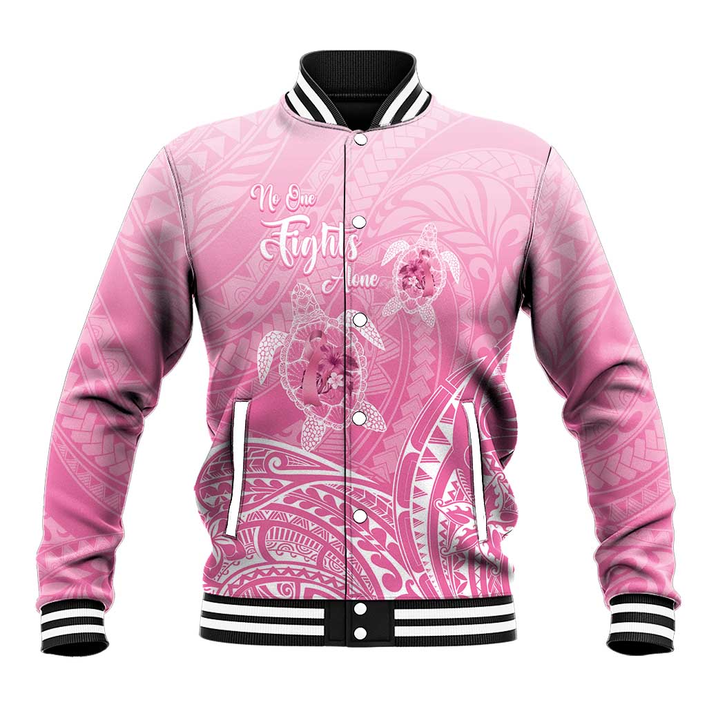 Personalised Polynesia Breast Cancer Awareness Baseball Jacket No One Fights Alone Turtle Ribbon - Pink Version