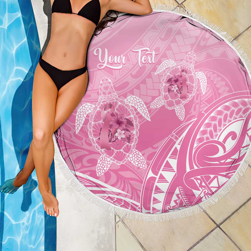 Personalised Polynesia Breast Cancer Awareness Beach Blanket No One Fights Alone Turtle Ribbon - Pink Version