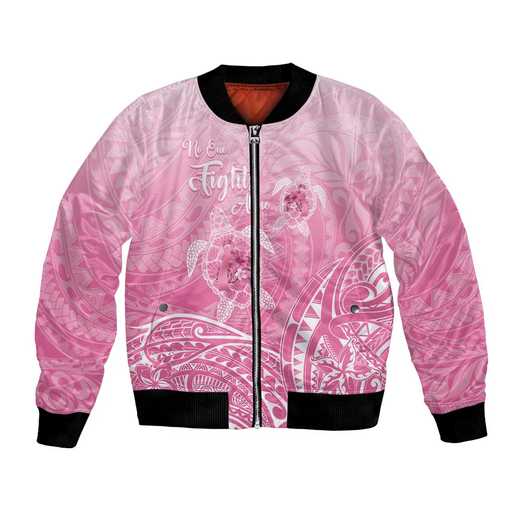 Personalised Polynesia Breast Cancer Awareness Bomber Jacket No One Fights Alone Turtle Ribbon - Pink Version