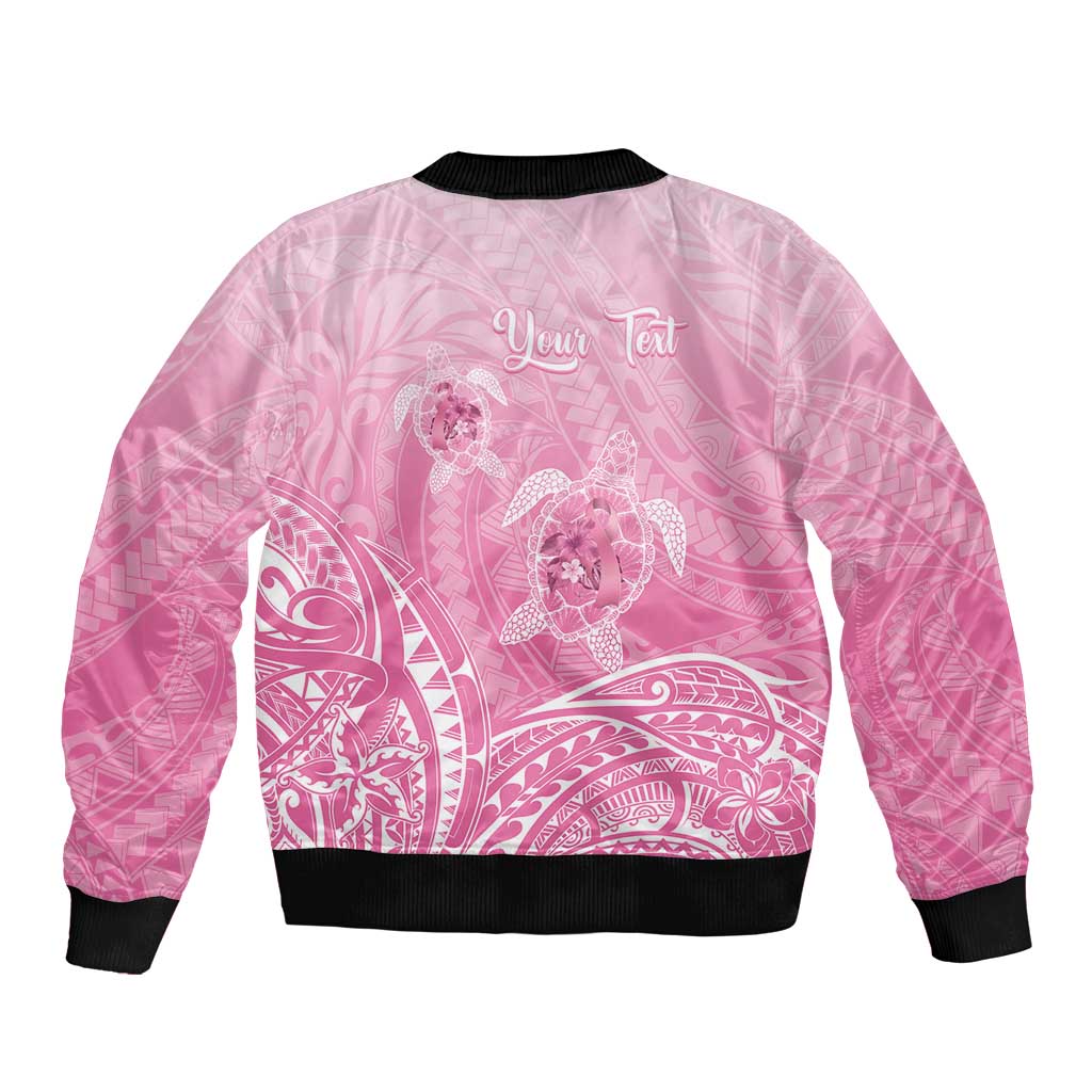 Personalised Polynesia Breast Cancer Awareness Bomber Jacket No One Fights Alone Turtle Ribbon - Pink Version