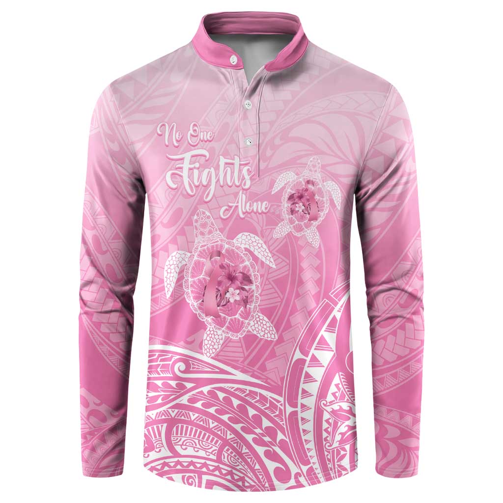 Personalised Polynesia Breast Cancer Awareness Button Sweatshirt No One Fights Alone Turtle Ribbon - Pink Version