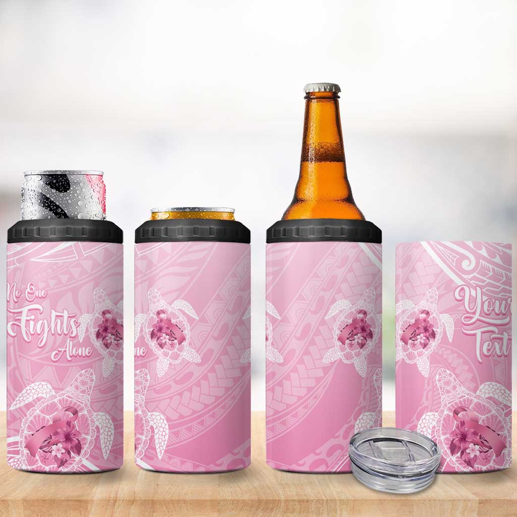 Personalised Polynesia Breast Cancer Awareness 4 in 1 Can Cooler Tumbler No One Fights Alone Turtle Ribbon - Pink Version