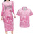 Personalised Polynesia Breast Cancer Awareness Couples Matching Long Sleeve Bodycon Dress and Hawaiian Shirt No One Fights Alone Turtle Ribbon - Pink Version