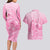 Personalised Polynesia Breast Cancer Awareness Couples Matching Long Sleeve Bodycon Dress and Hawaiian Shirt No One Fights Alone Turtle Ribbon - Pink Version