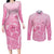 Personalised Polynesia Breast Cancer Awareness Couples Matching Long Sleeve Bodycon Dress and Long Sleeve Button Shirt No One Fights Alone Turtle Ribbon - Pink Version