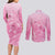 Personalised Polynesia Breast Cancer Awareness Couples Matching Long Sleeve Bodycon Dress and Long Sleeve Button Shirt No One Fights Alone Turtle Ribbon - Pink Version