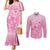 Personalised Polynesia Breast Cancer Awareness Couples Matching Mermaid Dress and Long Sleeve Button Shirt No One Fights Alone Turtle Ribbon - Pink Version