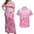 Personalised Polynesia Breast Cancer Awareness Couples Matching Off Shoulder Maxi Dress and Hawaiian Shirt No One Fights Alone Turtle Ribbon - Pink Version