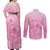 Personalised Polynesia Breast Cancer Awareness Couples Matching Off Shoulder Maxi Dress and Long Sleeve Button Shirt No One Fights Alone Turtle Ribbon - Pink Version