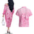 Personalised Polynesia Breast Cancer Awareness Couples Matching Off The Shoulder Long Sleeve Dress and Hawaiian Shirt No One Fights Alone Turtle Ribbon - Pink Version