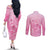 Personalised Polynesia Breast Cancer Awareness Couples Matching Off The Shoulder Long Sleeve Dress and Long Sleeve Button Shirt No One Fights Alone Turtle Ribbon - Pink Version