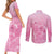 Personalised Polynesia Breast Cancer Awareness Couples Matching Short Sleeve Bodycon Dress and Long Sleeve Button Shirt No One Fights Alone Turtle Ribbon - Pink Version