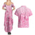 Personalised Polynesia Breast Cancer Awareness Couples Matching Summer Maxi Dress and Hawaiian Shirt No One Fights Alone Turtle Ribbon - Pink Version