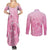 Personalised Polynesia Breast Cancer Awareness Couples Matching Summer Maxi Dress and Long Sleeve Button Shirt No One Fights Alone Turtle Ribbon - Pink Version