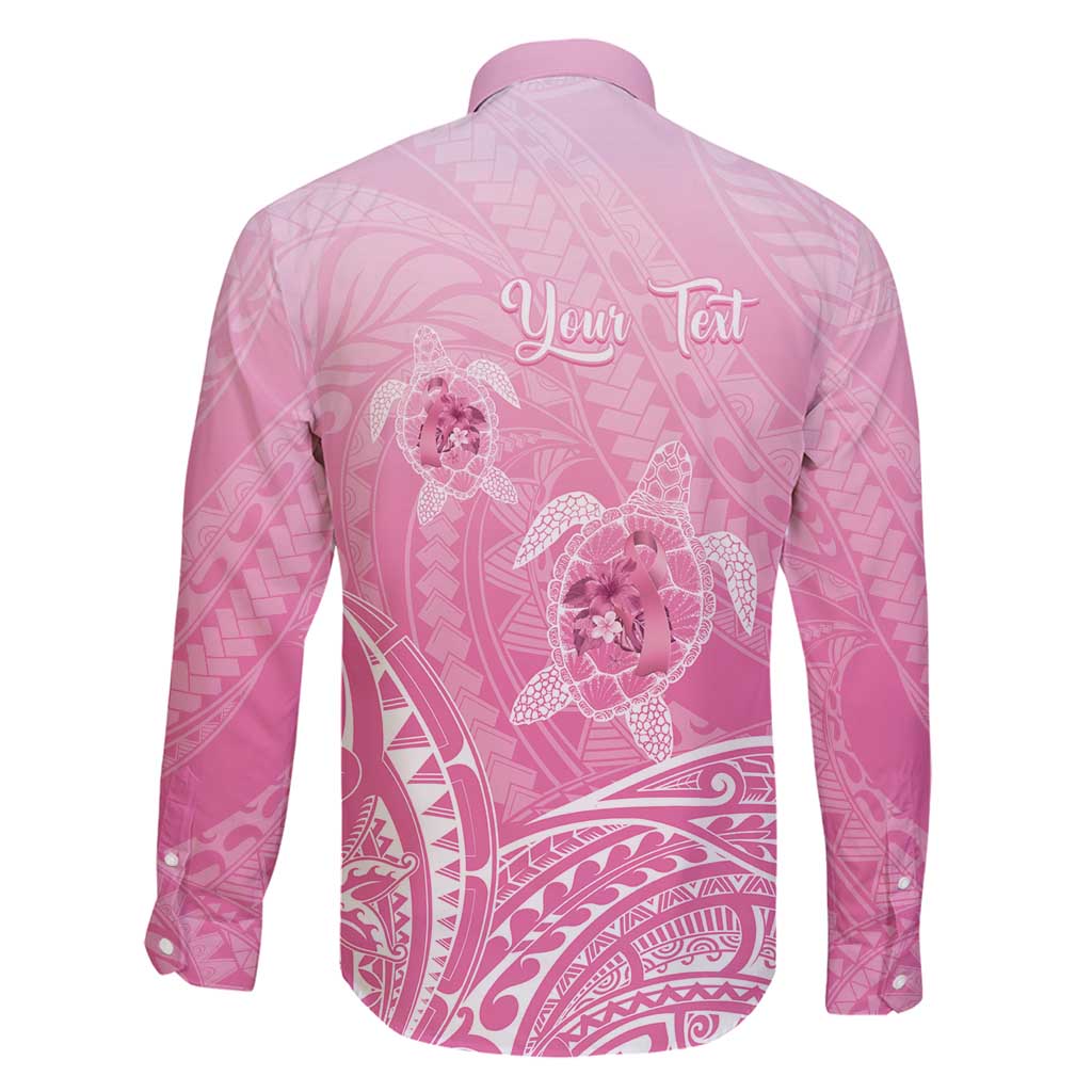Personalised Polynesia Breast Cancer Awareness Family Matching Long Sleeve Bodycon Dress and Hawaiian Shirt No One Fights Alone Turtle Ribbon - Pink Version