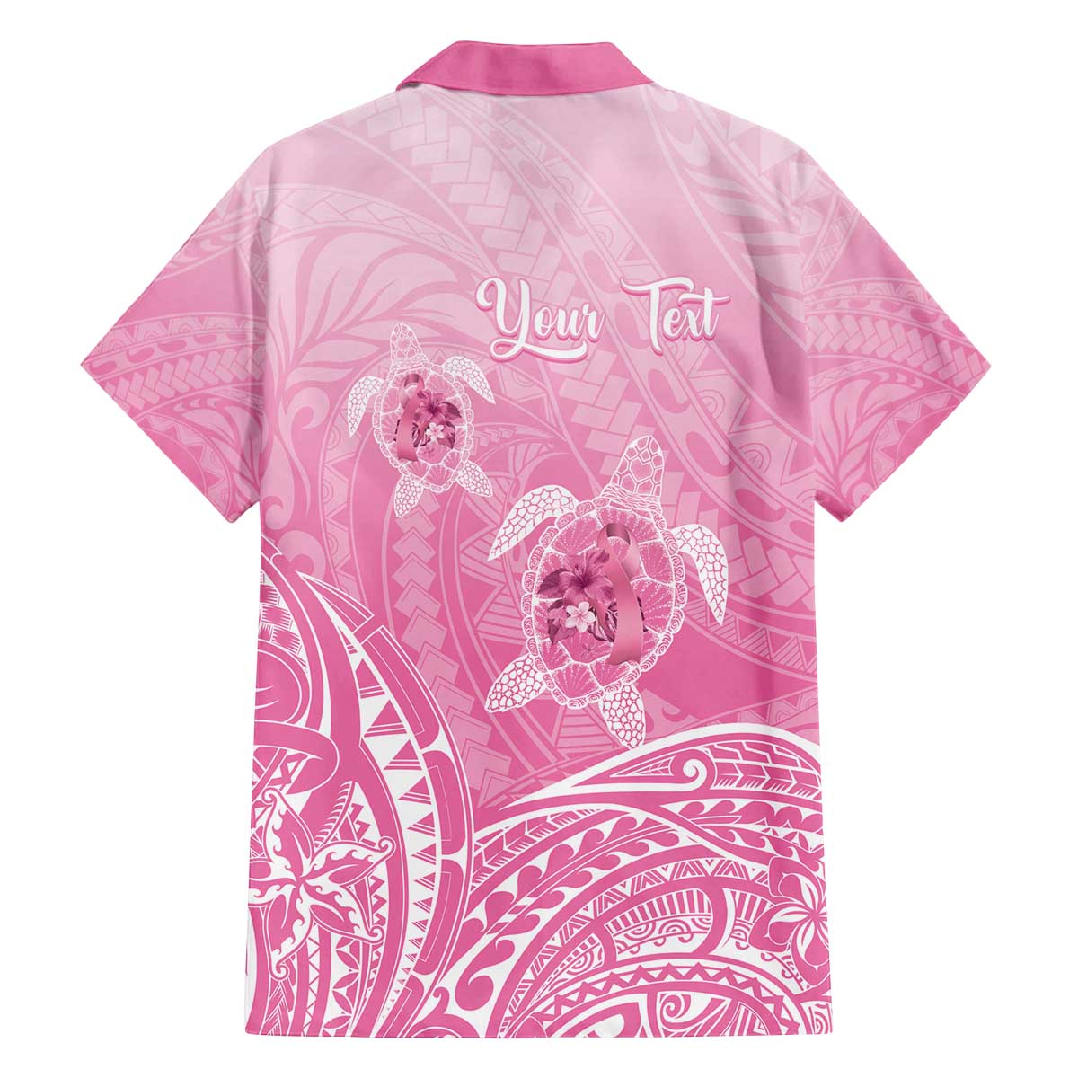 Personalised Polynesia Breast Cancer Awareness Family Matching Off Shoulder Short Dress and Hawaiian Shirt No One Fights Alone Turtle Ribbon - Pink Version