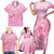 Personalised Polynesia Breast Cancer Awareness Family Matching Short Sleeve Bodycon Dress and Hawaiian Shirt No One Fights Alone Turtle Ribbon - Pink Version