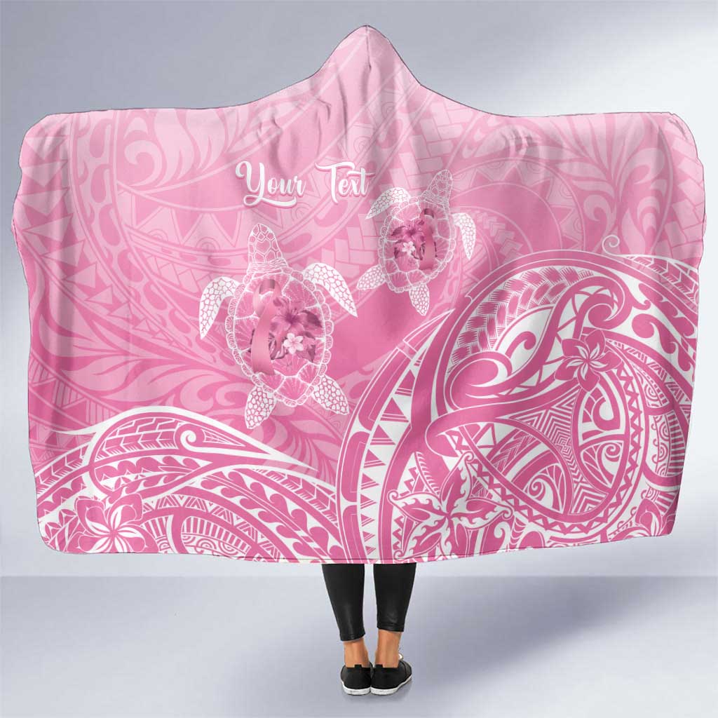 Personalised Polynesia Breast Cancer Awareness Hooded Blanket No One Fights Alone Turtle Ribbon - Pink Version