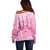 Personalised Polynesia Breast Cancer Awareness Off Shoulder Sweater No One Fights Alone Turtle Ribbon - Pink Version