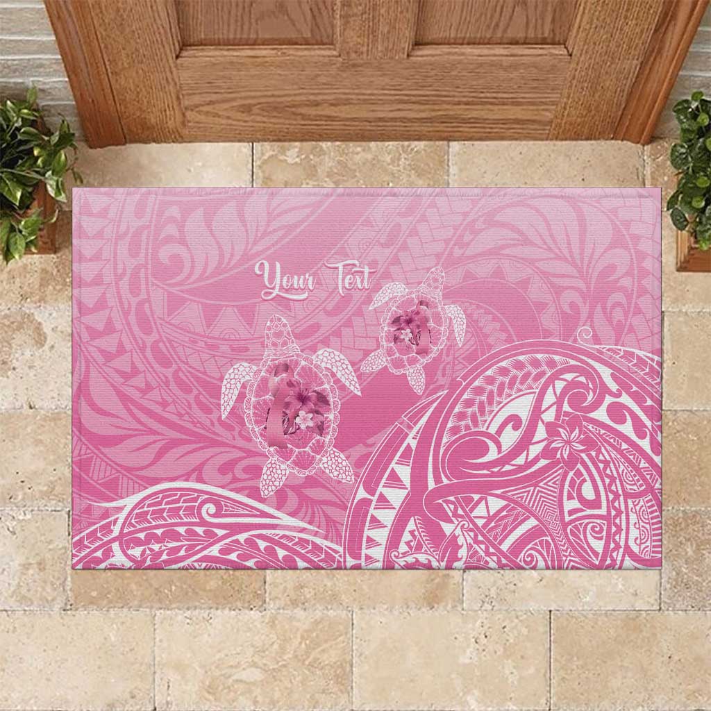 Personalised Polynesia Breast Cancer Awareness Rubber Doormat No One Fights Alone Turtle Ribbon - Pink Version