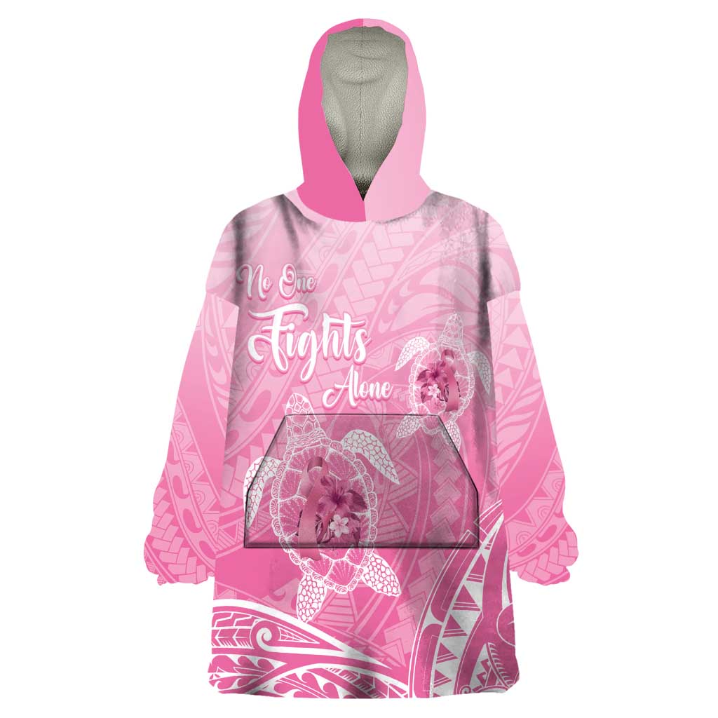 Personalised Polynesia Breast Cancer Awareness Wearable Blanket Hoodie No One Fights Alone Turtle Ribbon - Pink Version