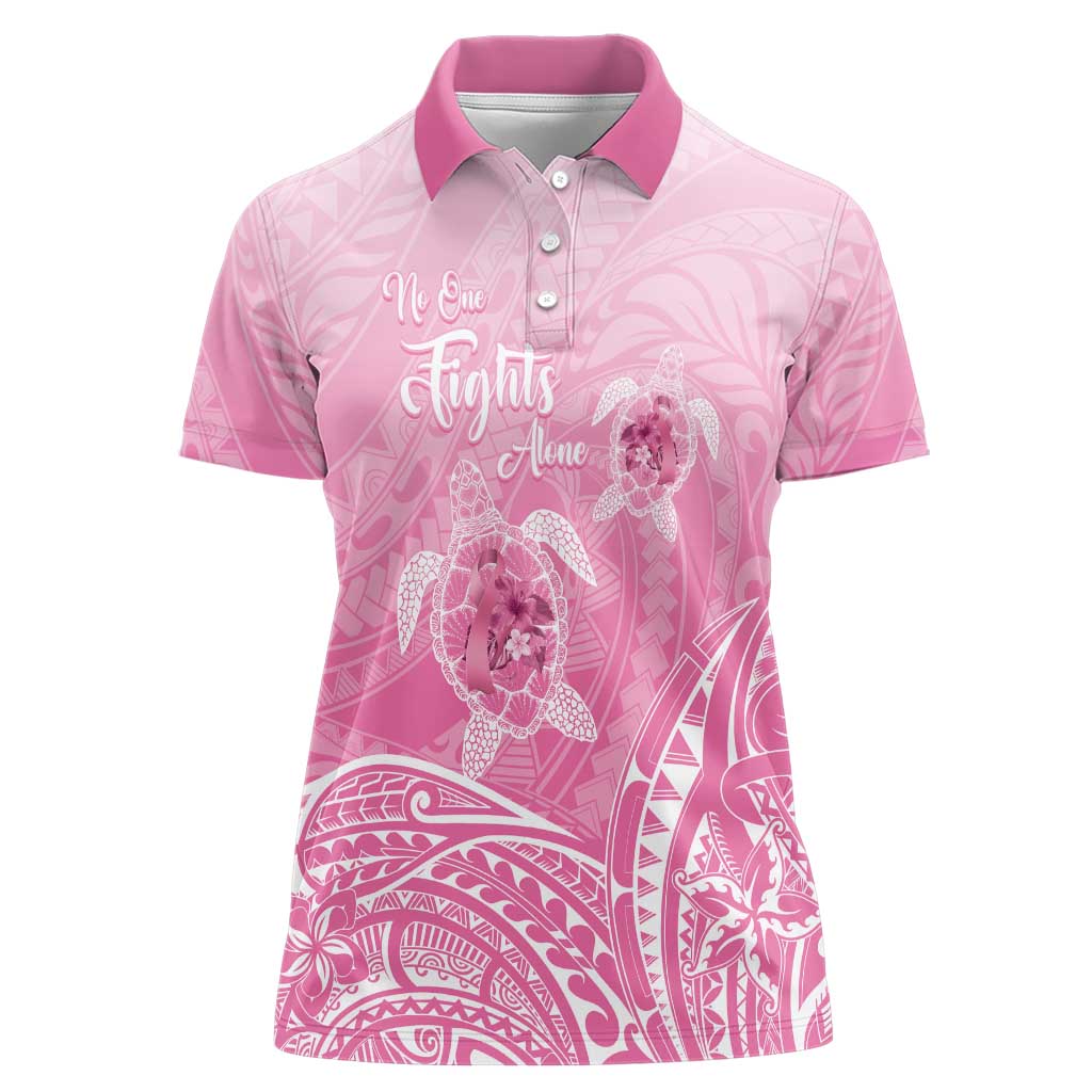 Personalised Polynesia Breast Cancer Awareness Women Polo Shirt No One Fights Alone Turtle Ribbon - Pink Version