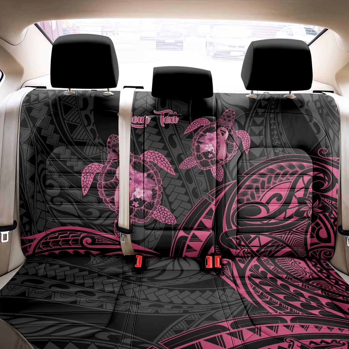 Personalised Polynesia Breast Cancer Awareness Back Car Seat Cover No One Fights Alone Turtle Ribbon - Black Version