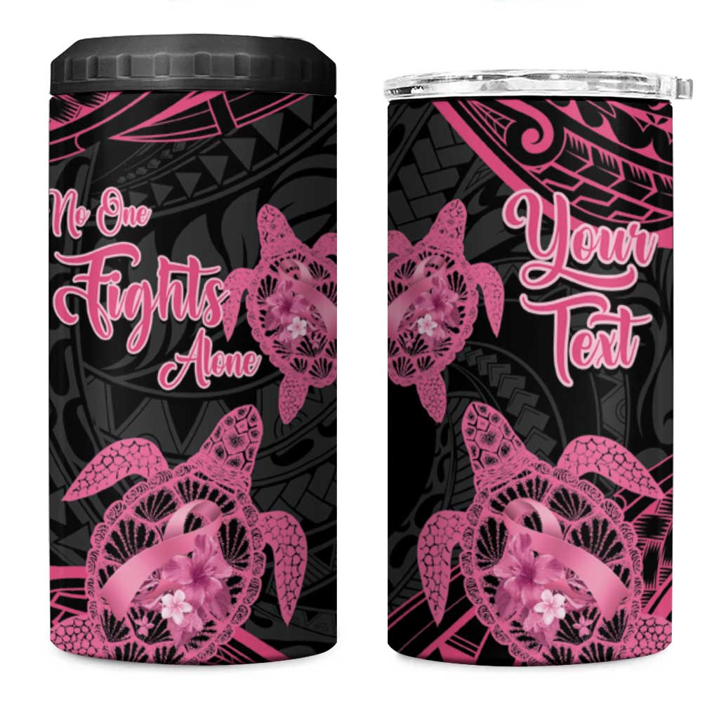 Personalised Polynesia Breast Cancer Awareness 4 in 1 Can Cooler Tumbler No One Fights Alone Turtle Ribbon - Black Version