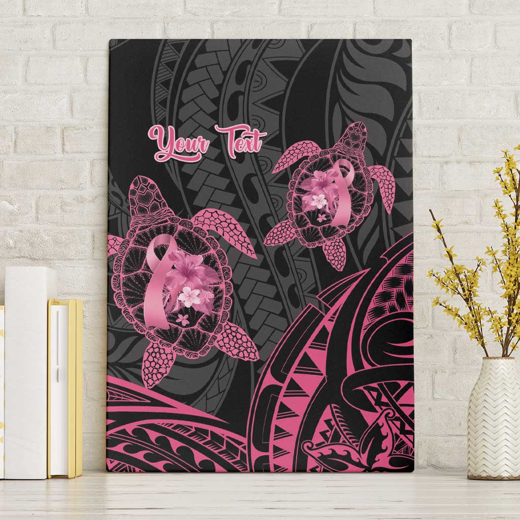 Personalised Polynesia Breast Cancer Awareness Canvas Wall Art No One Fights Alone Turtle Ribbon - Black Version