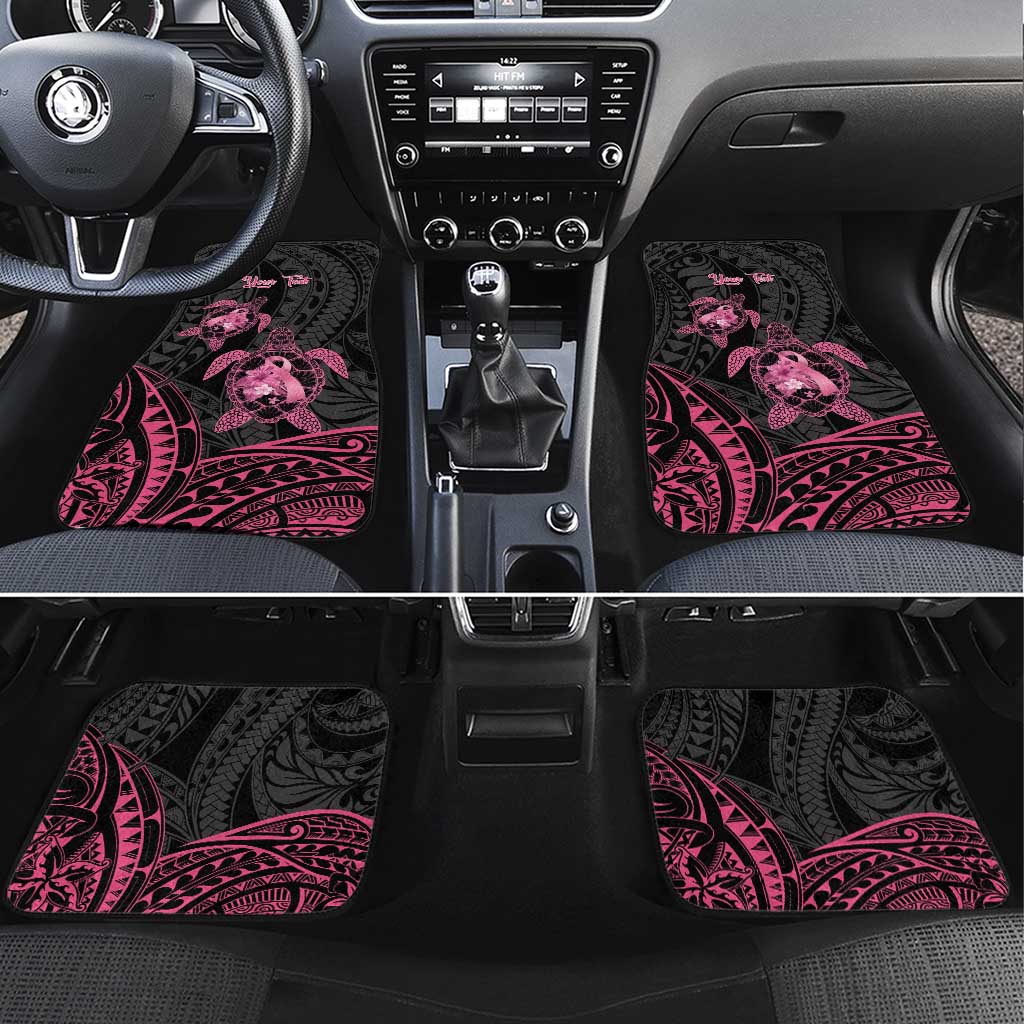 Personalised Polynesia Breast Cancer Awareness Car Mats No One Fights Alone Turtle Ribbon - Black Version