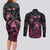 Personalised Polynesia Breast Cancer Awareness Couples Matching Long Sleeve Bodycon Dress and Long Sleeve Button Shirt No One Fights Alone Turtle Ribbon - Black Version